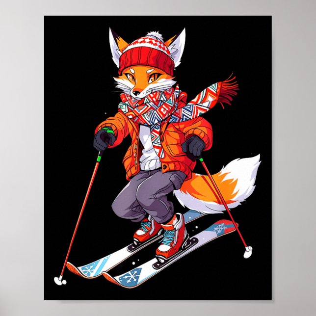 Fox skiing skier ski winter snow  poster (Front)