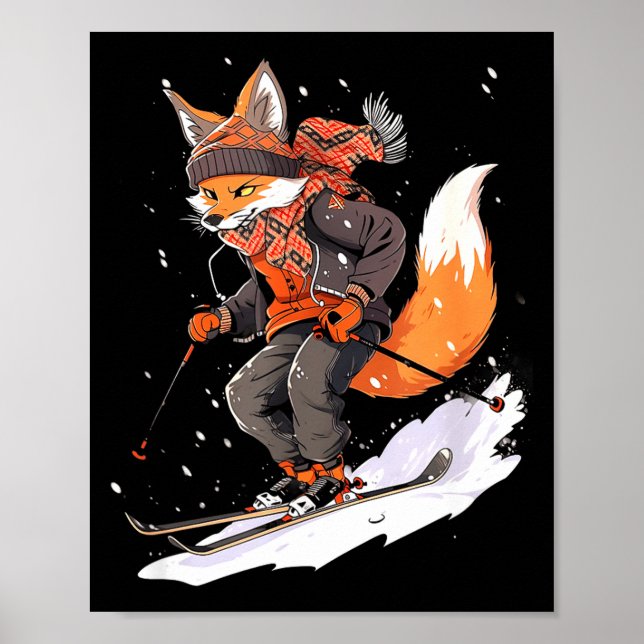 Fox skiing skier ski winter snow  poster (Front)