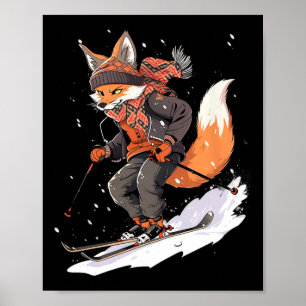 Fox Skiing Skier Ski Winter Snow Poster