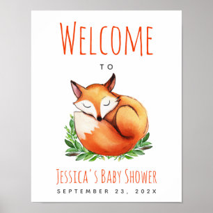 Fox Sleeping Woodland Baby Shower Welcome Sign