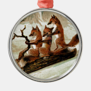 Fox Sleigh Ride Vintage Print Metal Tree Decoration