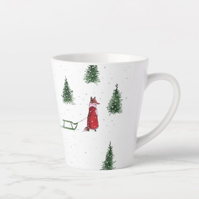 Fox snow winter Christmas illustration  Latte Mug (Right)