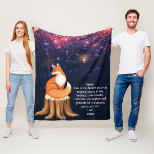 Fox Space Galaxy Custom Letter Blanket for Kids
