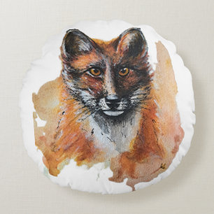 Fox – Spirit Animal, Watercolor Totem Joga Guide A Round Cushion
