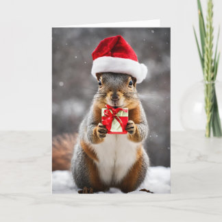 Fox Squirrel with a Santa Hat Christmas Holiday Card