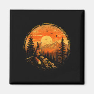 Fox sunset mountain forest wilderness nature magnet