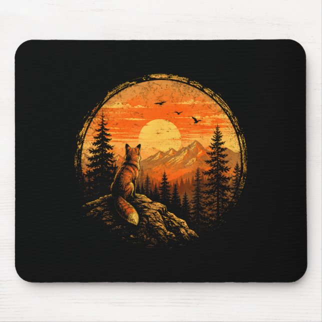 Fox sunset mountain forest wilderness nature mouse pad (Front)