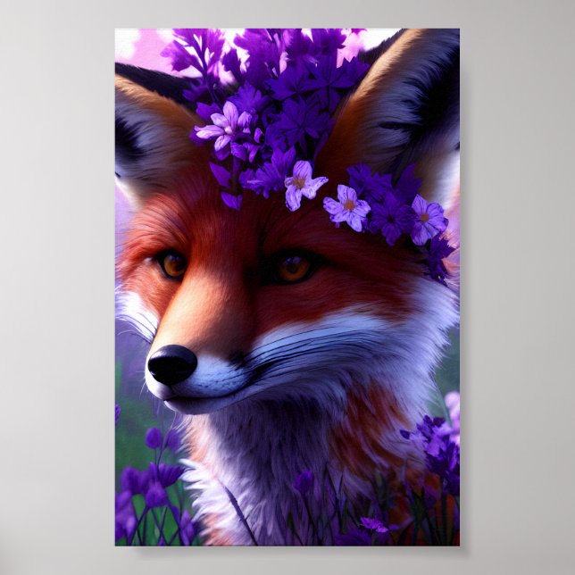 Fox surrounded by purple flowers poster (Front)