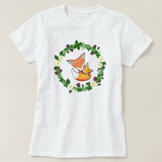 Fox T-shirt Red Fox Mum Baby Cute Fox Graphic Tee (Design Front)