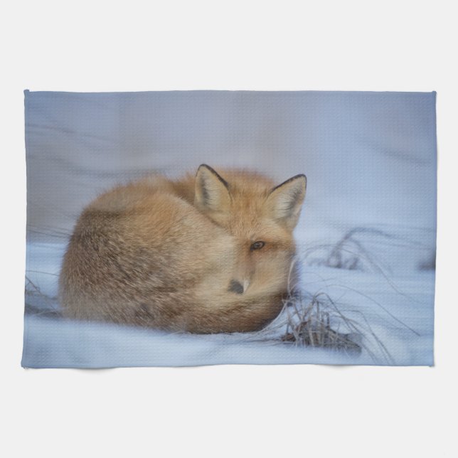 fox tea towel, foxy kitchen towel, fox home decor tea towel (Horizontal)
