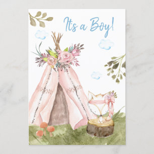 *~* Fox Teepee Tent Boho Woodland Forest Boy Invitation