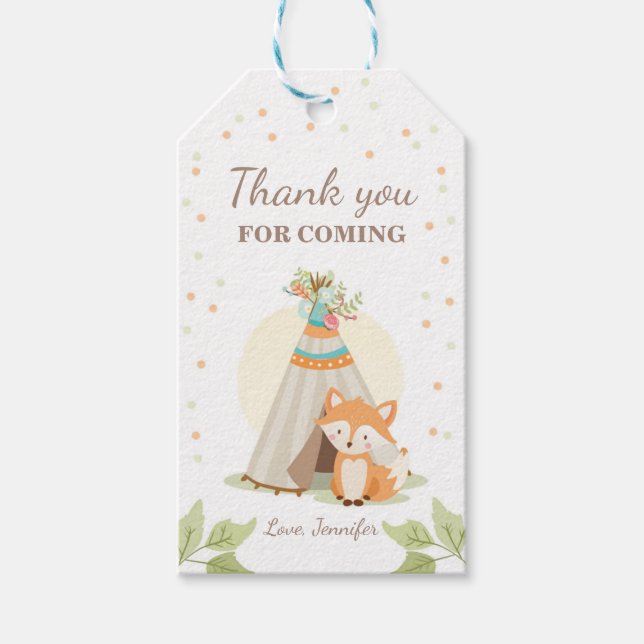 Fox Teepee thank you favour tag Woodland Rustic (Front)