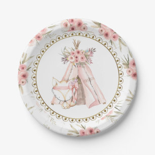 Fox TeePee Tribal Baby Shower Paper Plates