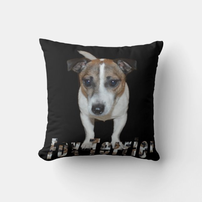 Fox Terrier And Logo, Black Throw Cushion (Front)