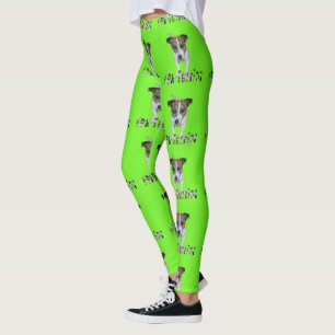 Fox Terrier And Logo, Ladies Lime Green Leggings