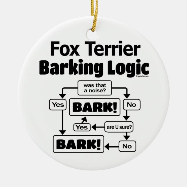Fox Terrier Barking Logic Ceramic Tree Decoration (Front)
