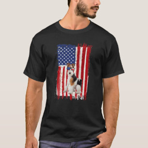 Fox Terrier Dog American Flag Patriotic 4th Of Ju T-Shirt