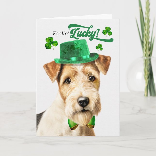 Fox Terrier Dog Feelin' Lucky St Patrick's Day Holiday Card (Front)