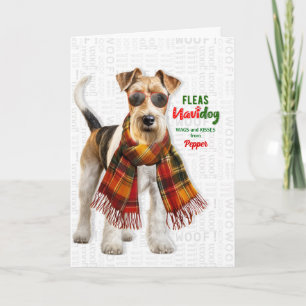 Fox Terrier Dog Funny Fleas Navidog with Name Holiday Card