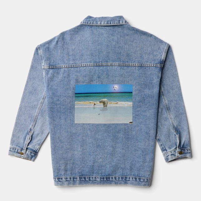 Fox Terrier Greets Polar Bear, Denim Jacket (Back)