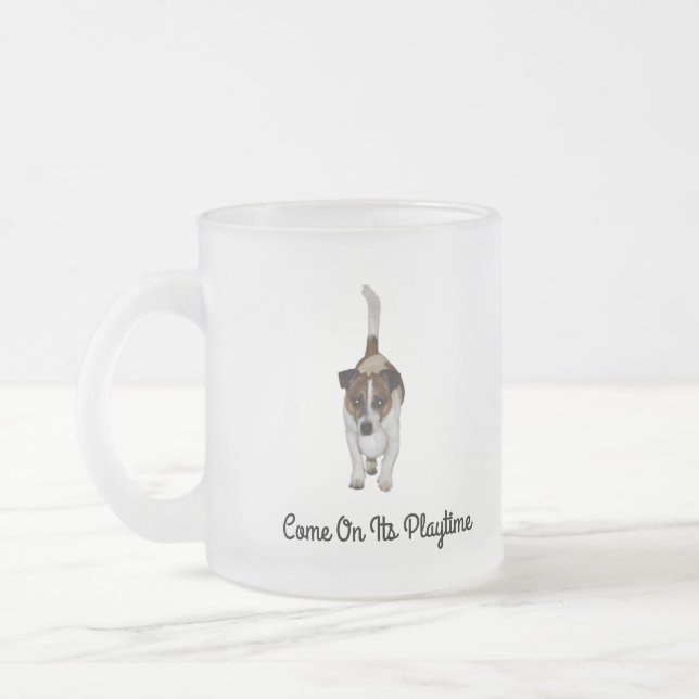 Fox Terrier Leaping Into A Tree, Frosted Glass Coffee Mug (Left)
