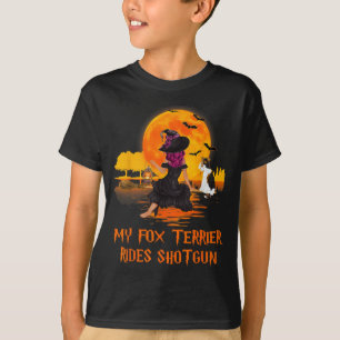 Fox Terrier Rides Shotgun Dog And Witch Halloween T-Shirt