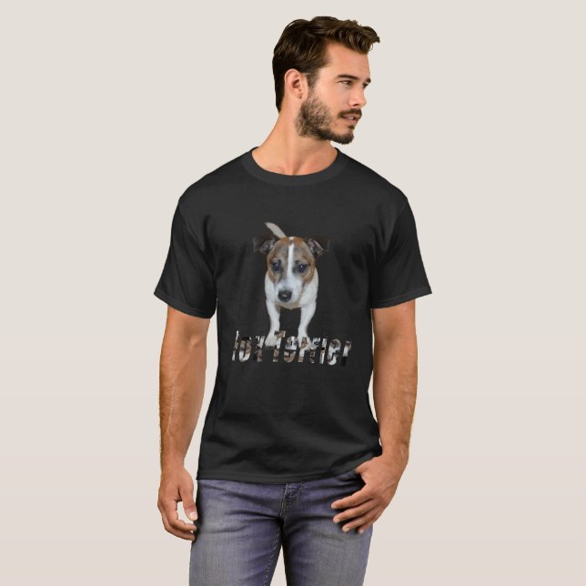 Fox Terrier With Logo, Mens Black T-shirt (Front Full)