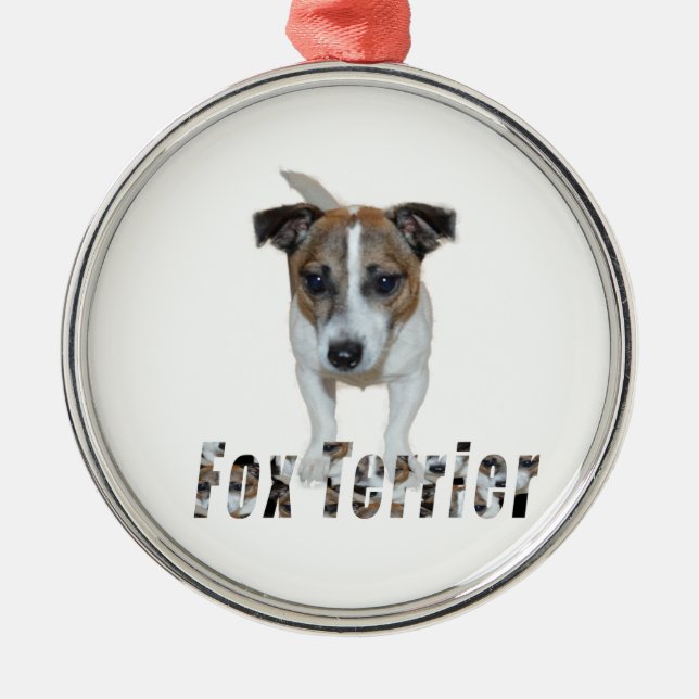 Fox Terrier With Logo, Metal Ornament. Tree Decoration (Front)