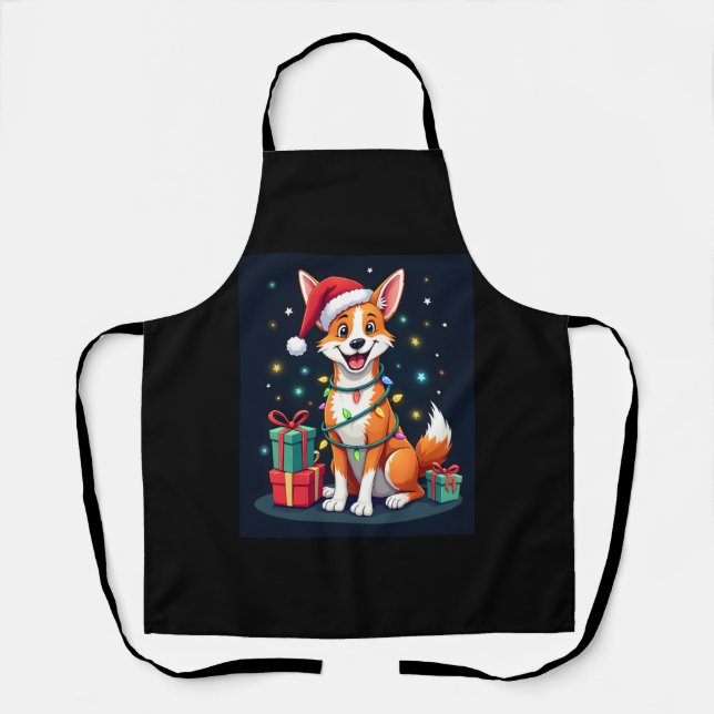 Fox Terrier Xmas Lighting Santa Fox Terrier Dog Ch Apron (Front)