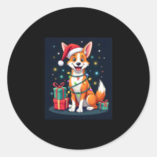 Fox Terrier Xmas Lighting Santa Fox Terrier Dog Ch Classic Round Sticker