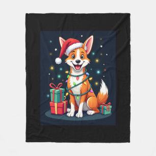 Fox Terrier Xmas Lighting Santa Fox Terrier Dog Ch Fleece Blanket