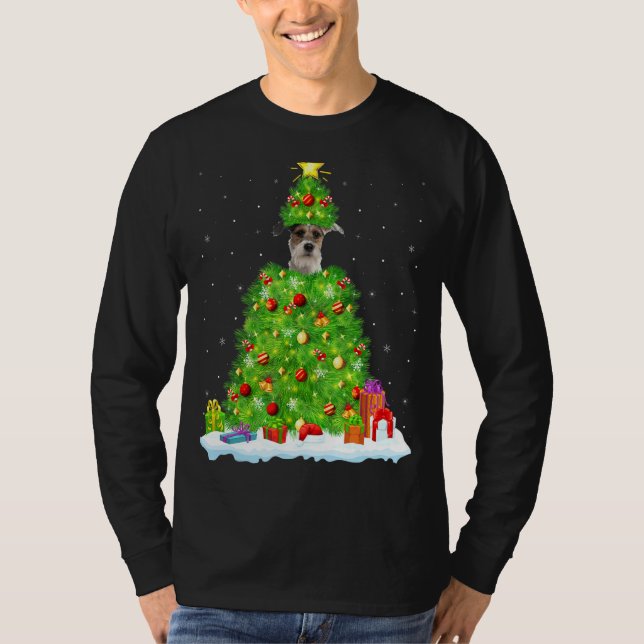 Fox Terrier Xmas Lighting Tree Funny Fox Terrier C T-Shirt (Front)