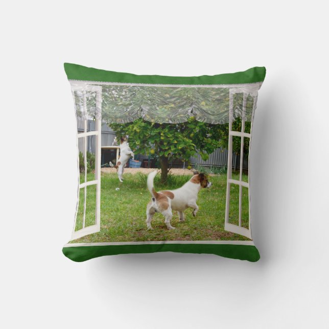 Fox Terriers Exploring The Garden, Cushion (Front)