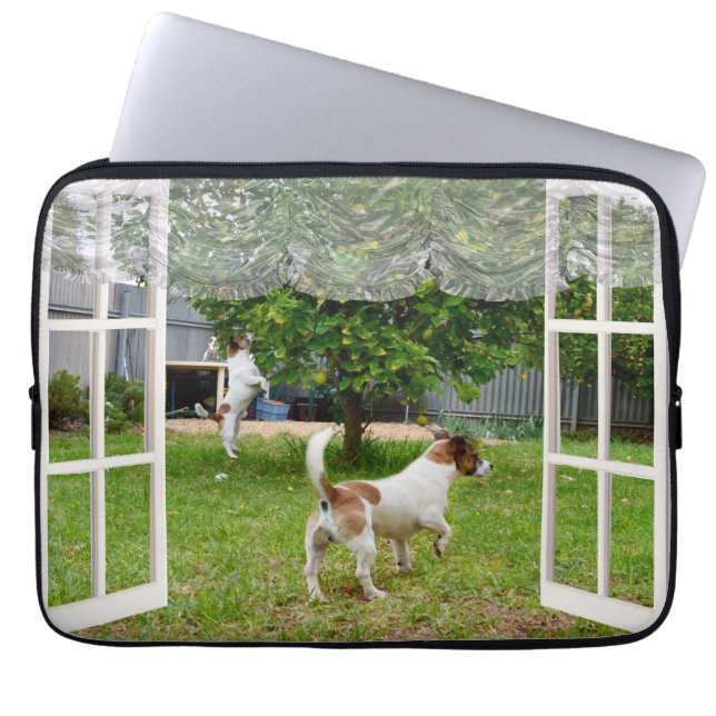 Fox Terriers Play Outside My Window, Laptop Sleeve (Front)