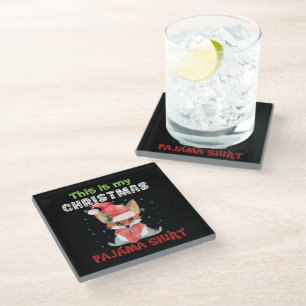 Fox This Is My Christmas Pajama Shirt T-Shirt Fox Glass Coaster