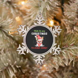 Fox This Is My Christmas Pajama Shirt T-Shirt Fox Snowflake Pewter Christmas Ornament
