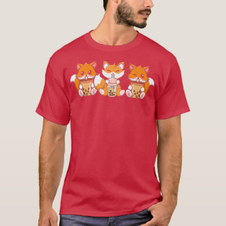 Fox Threesome Japanese Cute Animal Bubble Gum Tea  T-Shirt