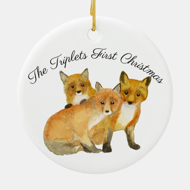 Fox Triplets Ceramic Tree Decoration (Back)