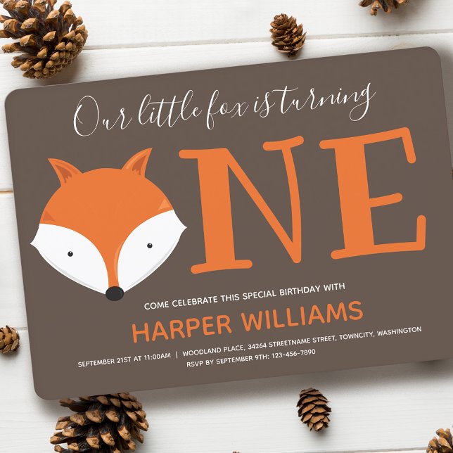 Fox Turning One First Animal Birthday Invitation (Creator Uploaded)