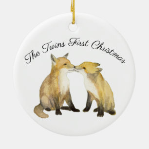 Fox Twins Ceramic Tree Decoration