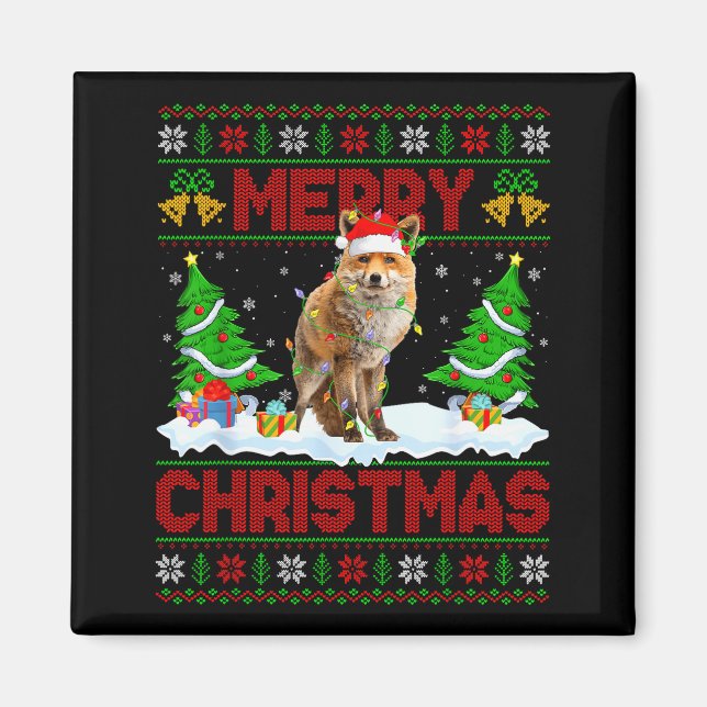 Fox Ugly Xmas Sweater Funny Fox Animal Merry Chris Magnet (Front)