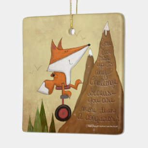 Fox Unicyclist-More Than a Conqueror Ceramic Tree Decoration