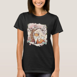 Fox Vaporwave Under Cherry Blossom Japanese Aesthe T-Shirt