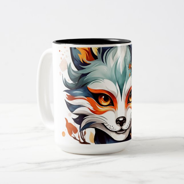 Fox Vibes: Timeless Autumn Art  Two-Tone Coffee Mug (Front Left)