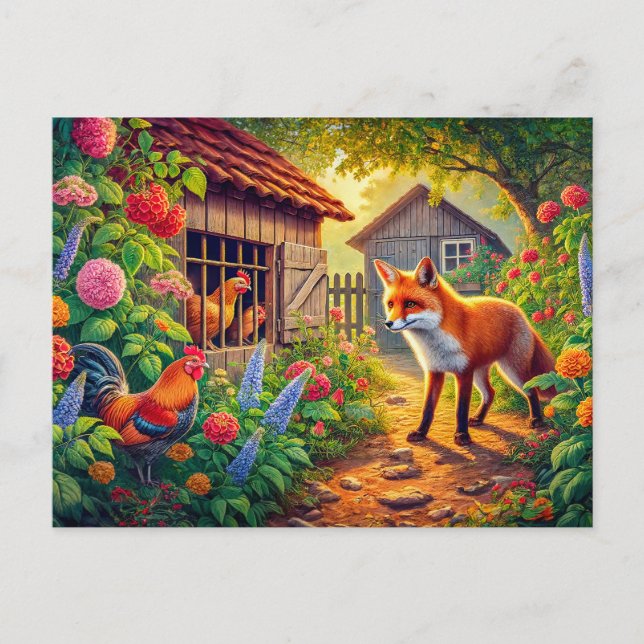 Fox Visiting the Chicken Coop Postcard (Front)