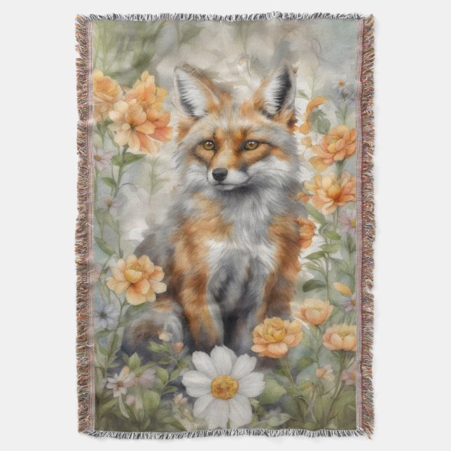 Fox Watercolor Artwork Throw Blanket (Front Vertical)