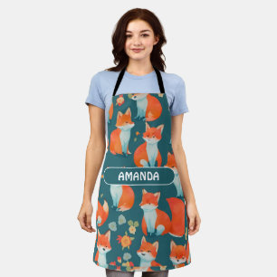 Fox Watercolor Colourful Personalised Pattern Apron