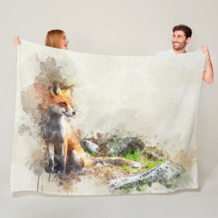 FOX WATERCOLOR FLEECE BLANKET