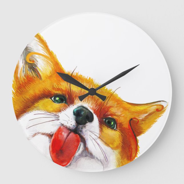 Fox Watercolor Large Clock (Front)