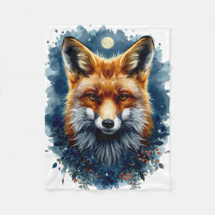 Fox Watercolor Moon Forest Animal Aesthetic Fleece Blanket